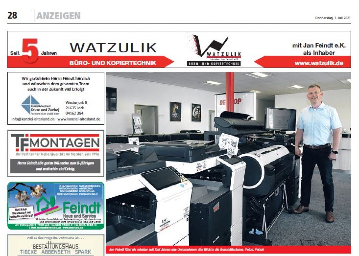 5 Jahre Büro- und Kopiertechnik Watzulik